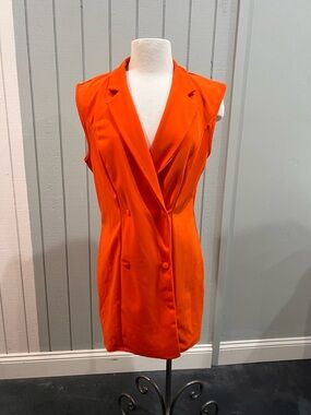 Boohoo Bright Orange Sleeveless Blazer Dress